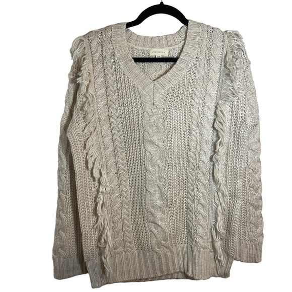 Three Bird Nest Fringe Cable Knit Sweater Size S/M - Picture 1 of 7